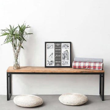 39.4" Farmhouse Entryway Bench Wood Bench with Metal Legs